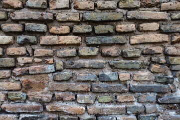 National Brick Day, National Couples Day, International Friendship Day Concept. Abstract Weathered Texture of Stained Red, Yellow Brick Wall Background Retro Color Architecture Wallpaper