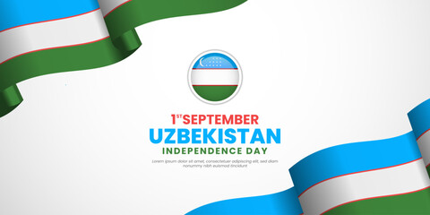 Uzbekistan Independence Day 1 September with waving flags copy space background