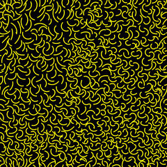 Seamless pattern with yellow curved lines on a black background. To decorate your designs in an abstract style