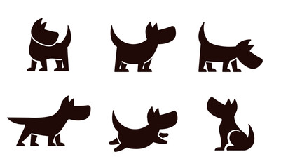 Silhouette of a cartoon dog in different poses