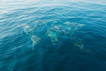 Naklejka premium World Map Formed by Spilled Oil on Calm Water Surface in Natural Setting. Generative AI