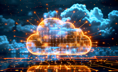 computing cloud data collection with open data, in the style of ethereal cloudscapes, light black and sky - blue