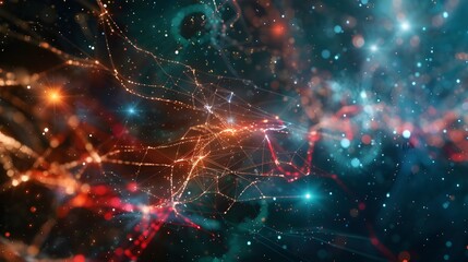 Network of cosmic orange energy lines intersecting.