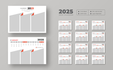 Desk calendar design template 2025, New Year 2025 table calendar, Monthly planner design in corporate and business style, 12 months included