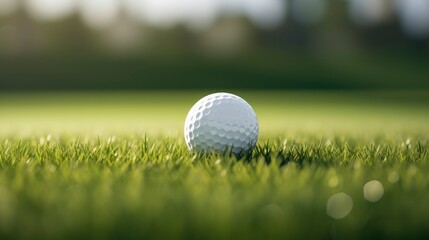 Golf ball on green grass background.