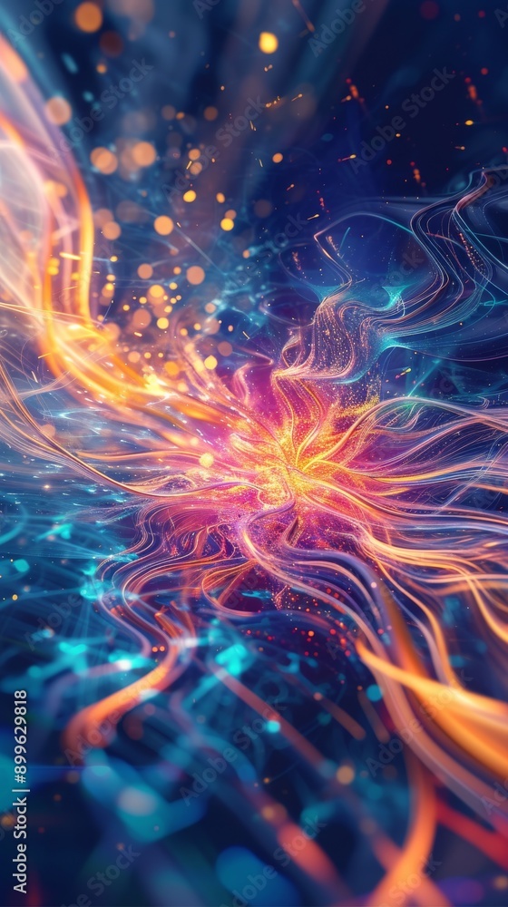 Aufkleber a captivating abstract image showcasing swirling energy waves with vibrant light streaks in orange a