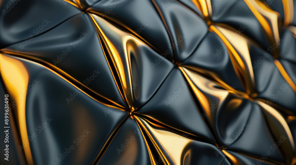 Aufkleber close-up of an abstract metallic surface with gold and black hues, forming geometric patterns and re