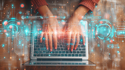 Laptop User Interacting With Digital Interface