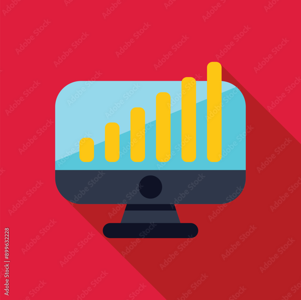 Poster computer monitor showing a growing bar graph on screen, representing positive business performance