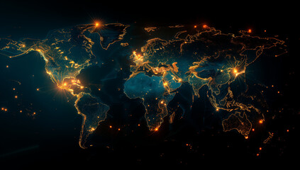 Digital World Map with Glowing Connections, Communications Transport