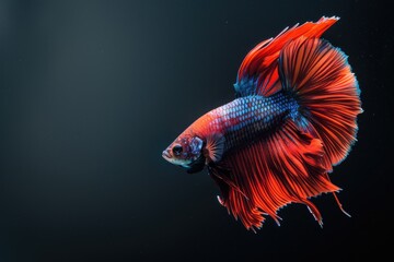 Capture the moving moment of red siamese fighting fish isolated on black background. betta fish.