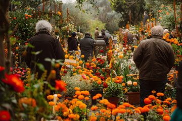 There is a day in Spain that is celebrated on All Saints' Day where people go to cemeteries to leave flowers for the deceased.