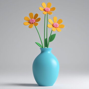 Simple 3d cartoon flowers buds. Plastic floral element, plasticine summer and spring nature object.