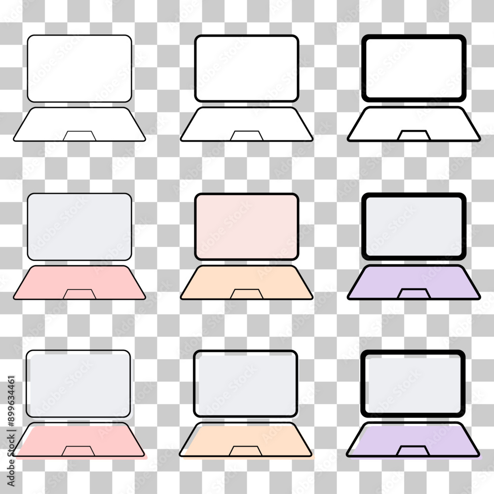 Poster set of laptop flat web icon, notebook computer technology symbol , blank display vector illustration