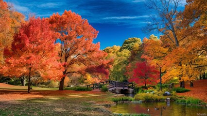 Impressionistic Autumn: Blurred Park Landscape with Falling Leaves