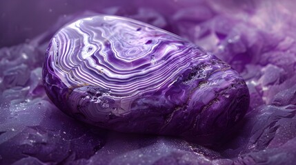Obraz premium Purple and white banded agate crystal with intricate patterns.