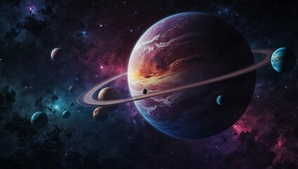 Galaxy theme with a blue to purple gradient and planets