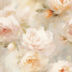 Vintage Watercolor Seamless Pattern with Peonies, Roses, and Camellias