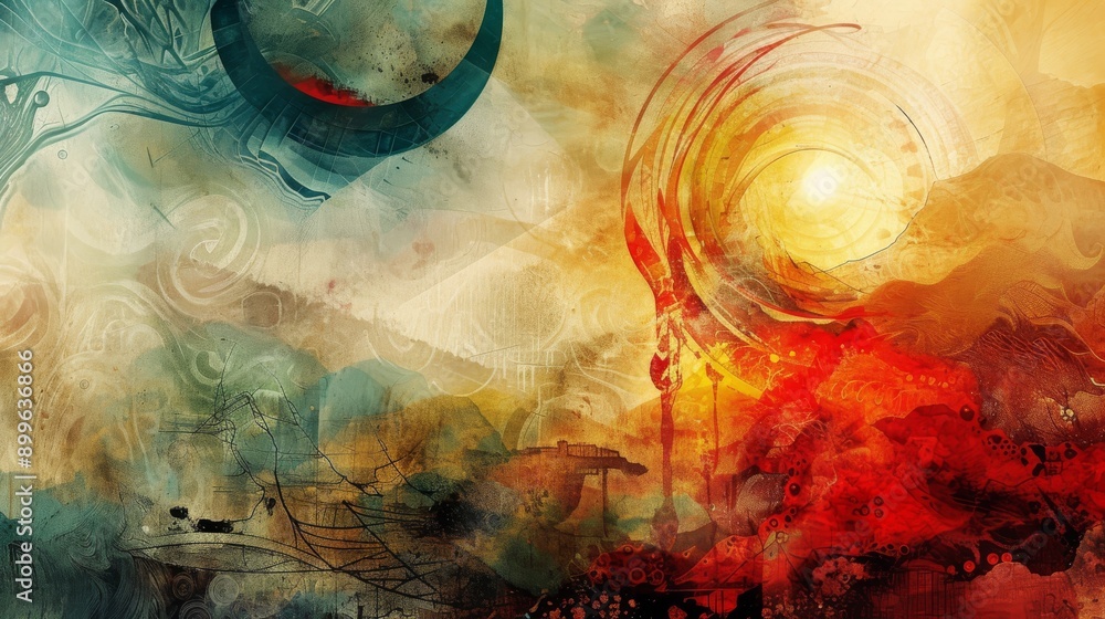 Poster a mesmerizing abstract surreal landscape featuring bold colors and swirling patterns. this artistic 