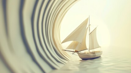 A small sailboat sails through a giant wave, symbolizing overcoming challenges and finding hope.