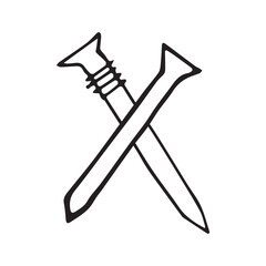 axe. saw. a hammer. blade. the tool. vector. doodle