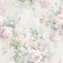 Fototapeta premium Vintage Watercolor Seamless Pattern with Peonies, Roses, and Camellias