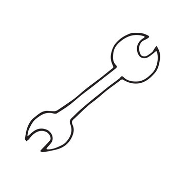 black outline wrench tool on white clip art preview