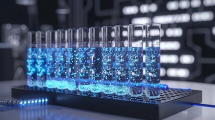 Test tubes with graph and data points, scientific study