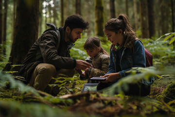 Family Finding Geocache in Nature