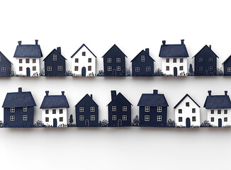 Naklejka premium collection of black and white house and building silhouettes icons in white background with different shapes of country houses and garden tress 