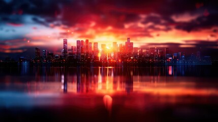 The skyline of Lublae during a spectacular sunset, Urban, Warm hues, Digital art