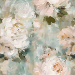 Vintage Watercolor Seamless Pattern with Peonies, Roses, and Camellias