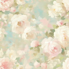 Vintage Watercolor Seamless Pattern with Peonies, Roses, and Camellias