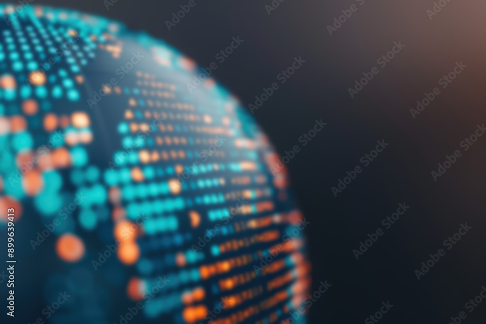 Poster abstract image of a digital globe with glowing data points representing global connectivity, technol