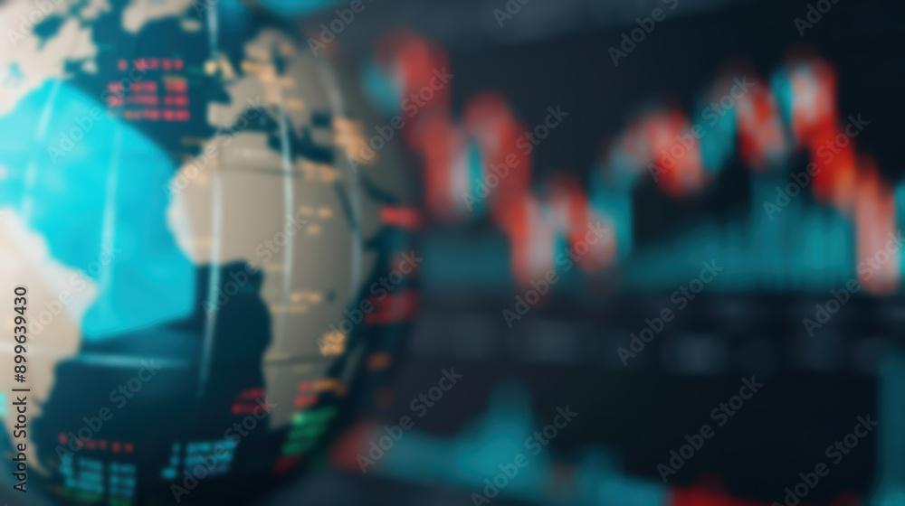 Aufkleber a close-up view of a globe with financial graphs and stock market data in the background, illustrati