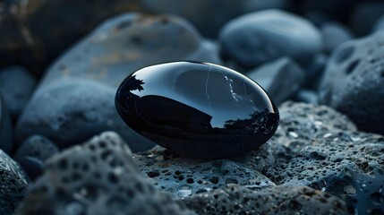 Smooth black onyx in a natural setting.
