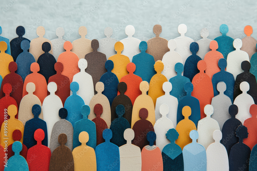 Aufkleber a diverse crowd of colorful paper cutout figures stands closely together, representing unity and com