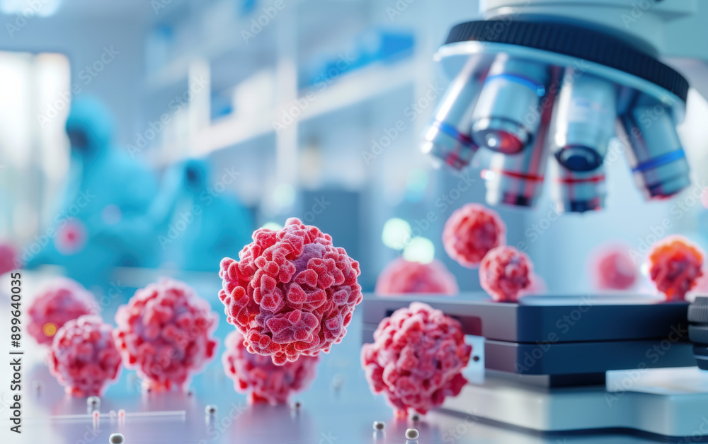 Aufkleber microscopic view of virus particles in a laboratory with scientists working, showcasing advanced res