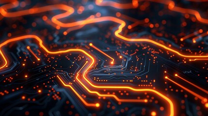 Abstract circuit patterns with intricate designs and glowing pathways