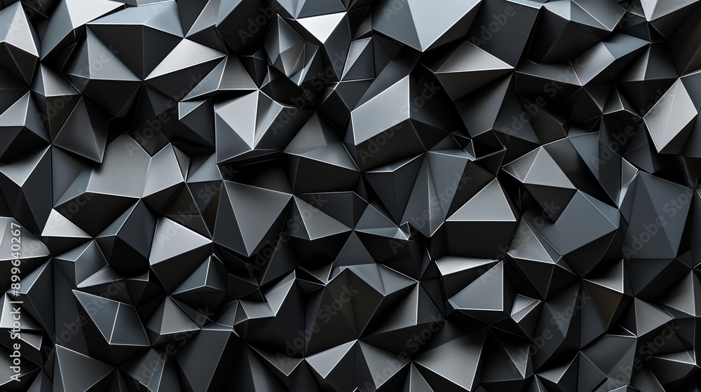 Poster abstract 3d geometric background with dark gray triangles.
