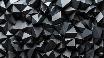 Abstract 3D geometric background with dark gray triangles.