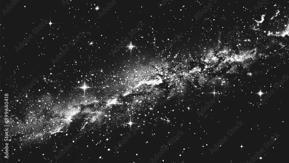 Wall mural deep space scene background in stippling style with amazing huge nebula and glowing stars cluster in