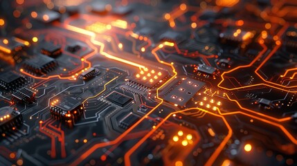 Abstract circuit patterns with intricate designs and glowing pathways