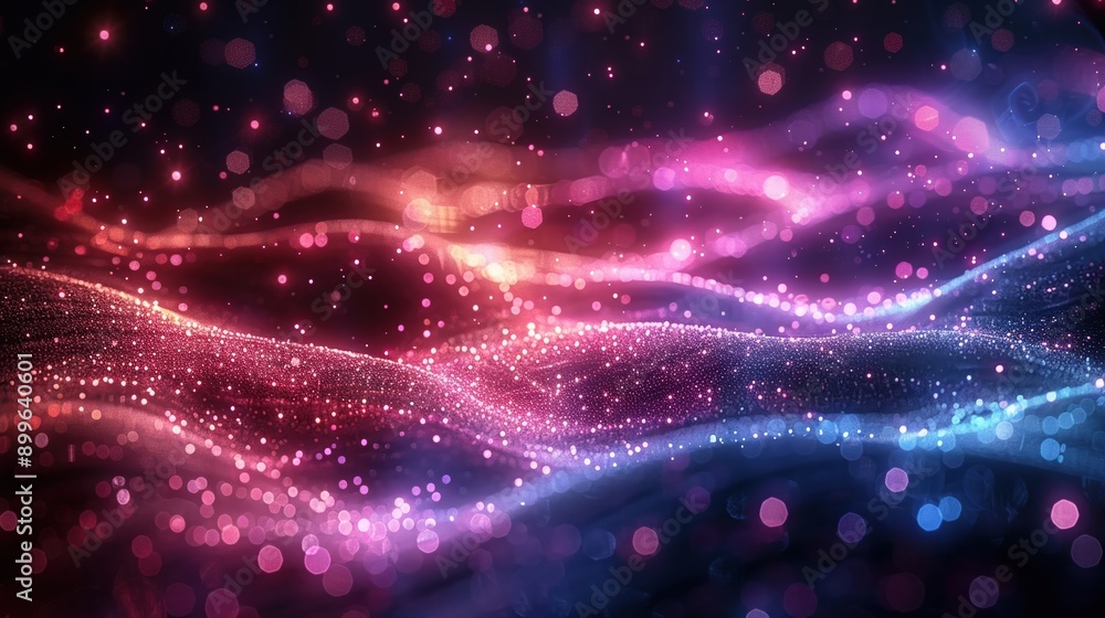 Poster abstract image with pink and purple bokeh lights and wave-like patterns, creating a magical, dreamy 
