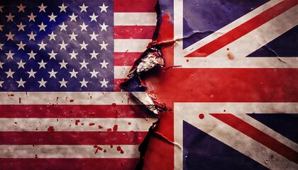 United States and United Kingdom Flags Torn Apart