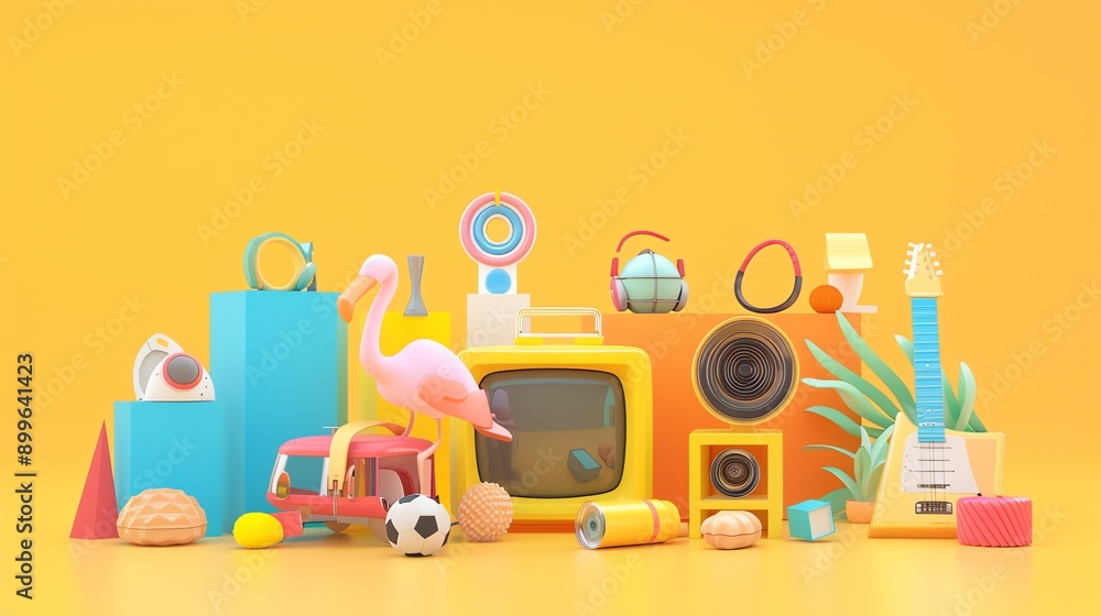 Aufkleber 3d rendered scene with colorful objects.