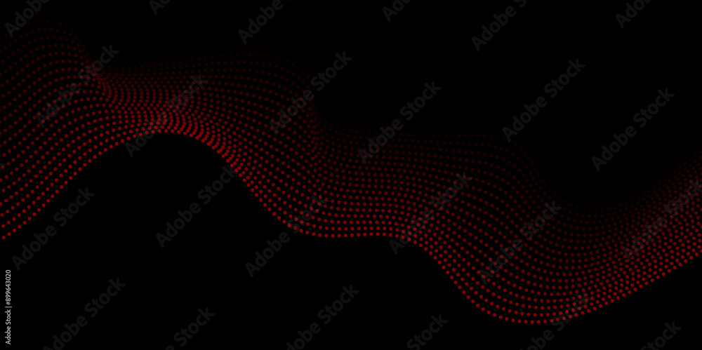 Poster abstract futuristic red wave dots shapes and black background. vector background with red abstract w