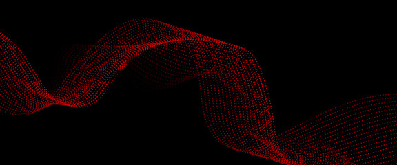 Abstract futuristic red wave dots shapes and black background. Vector background with red abstract wave dots. Abstract gradient wave, Big data. Digital background. Futuristic vector illustration.