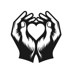 Fototapeta premium Clean Black and white vector silhouette of a Heart in hands on white background