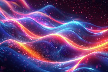 Fototapeta premium Colorful abstract waves of light and particles, creating a dynamic and vibrant background full of movement and energy.